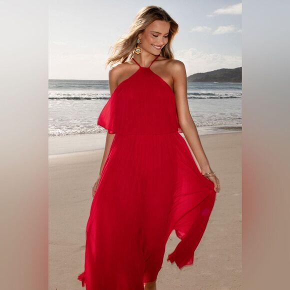 Petal & Pup Gia Pleated Halterneck Maxi Dress XL NWT $109 - Picture 1 of 7